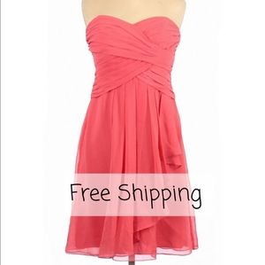 Peachy Pink Flowy Strapless Cocktail Dress